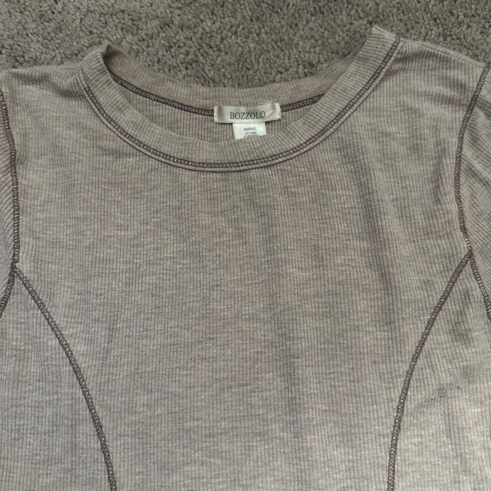 Bozzolo Women's Beige Long Sleeve Ribbed Tee
